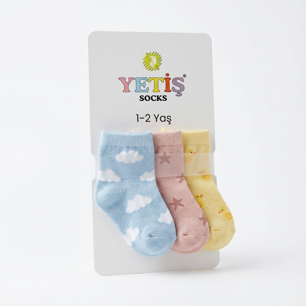 Yetiş Baby bulut yıldız ördek desenli bebek çorabı 1-2 yaş