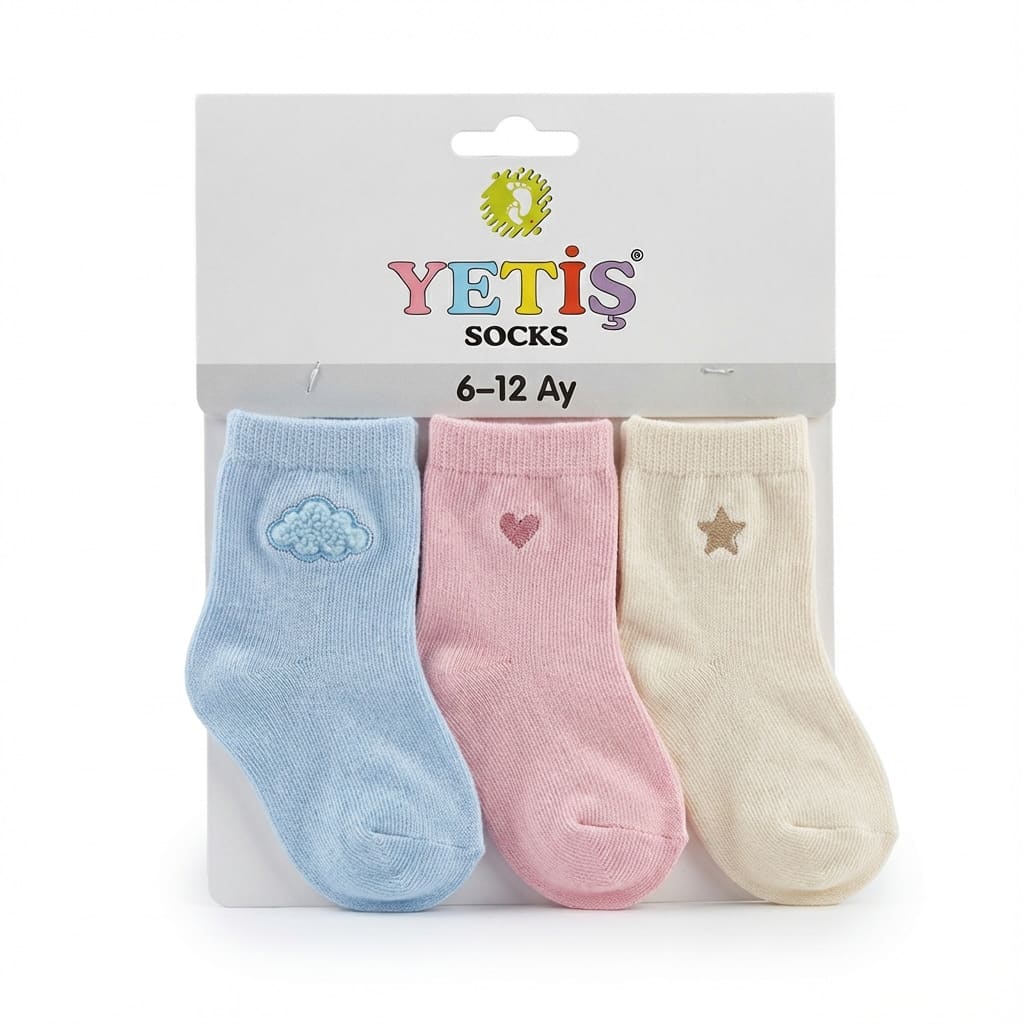 Yetiş Baby bulut ve kalp desenli bebek çorabı 6-12 ay
